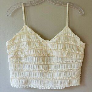 GLG XL Good Luck Gem‎ Beige Lucy Ruffled Lace Tank Crop Top Stretch Semi Lined
